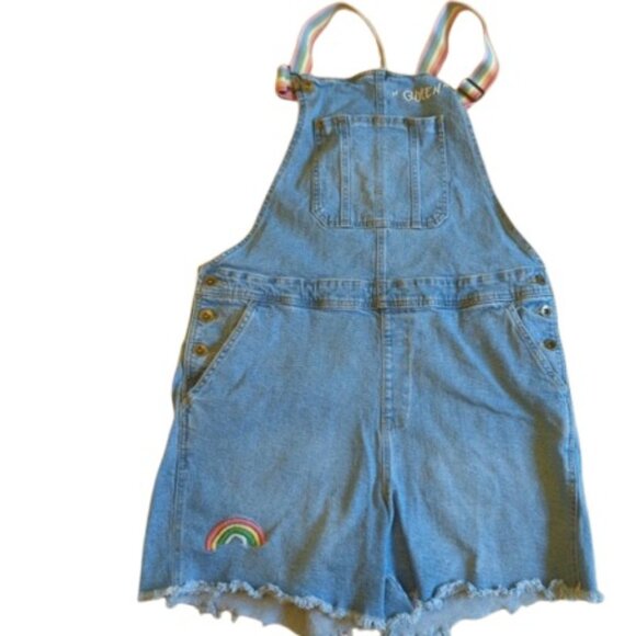 Target Take Pride Womens Short Overalls Queen Embroidered Rainbow Suspenders XL - Picture 1 of 3